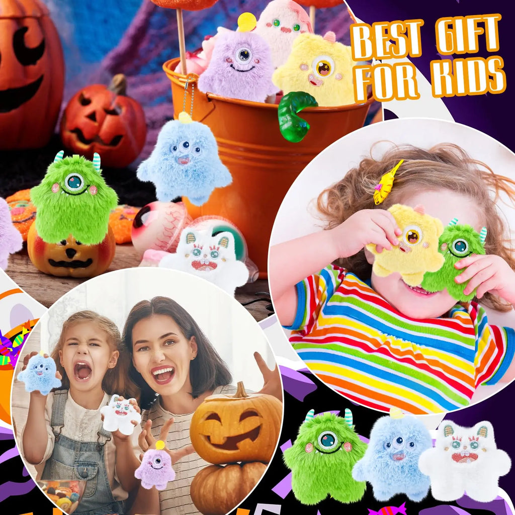12-60Pcs Halloween Mini Plush Keychain Bulk Cute Monster Stuffed Animal Party Favors Kids Birthday Gifts Goodie Bag Stuffers