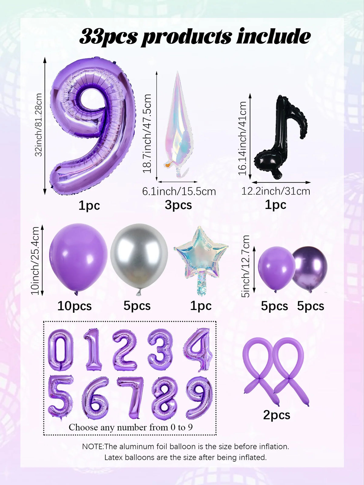 33pc Kpop Music-Themed Birthday balloon Pillar Set, Suitable for K-Pop Music-Themed Birthday Party Decorations and Disco-Themed