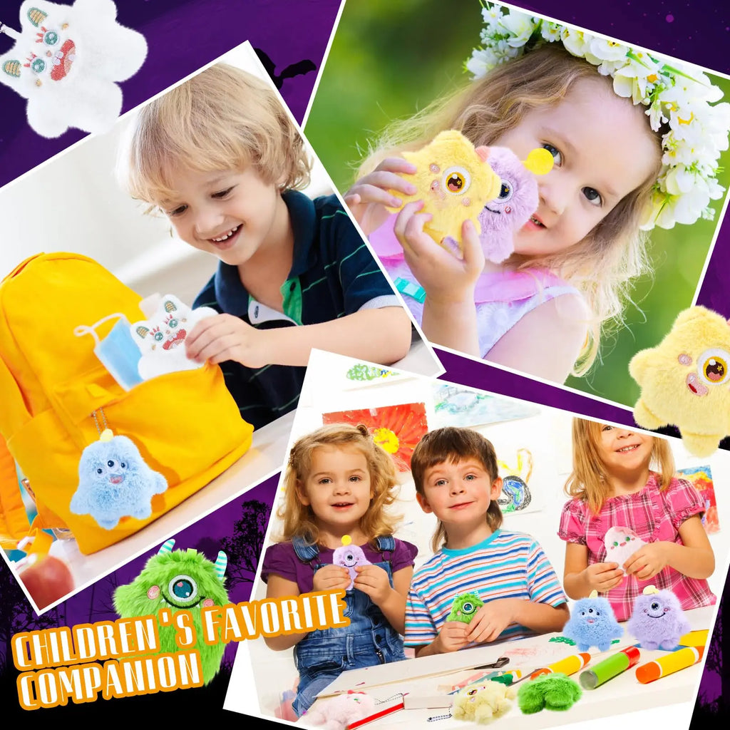 12-60Pcs Halloween Mini Plush Keychain Bulk Cute Monster Stuffed Animal Party Favors Kids Birthday Gifts Goodie Bag Stuffers