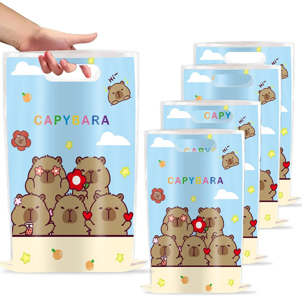 10pcs Animal Theme Cute Capybara Pattern Handbag Boys and Girls Birthday Party Candy Biscuit Present Bag Decor Supplies