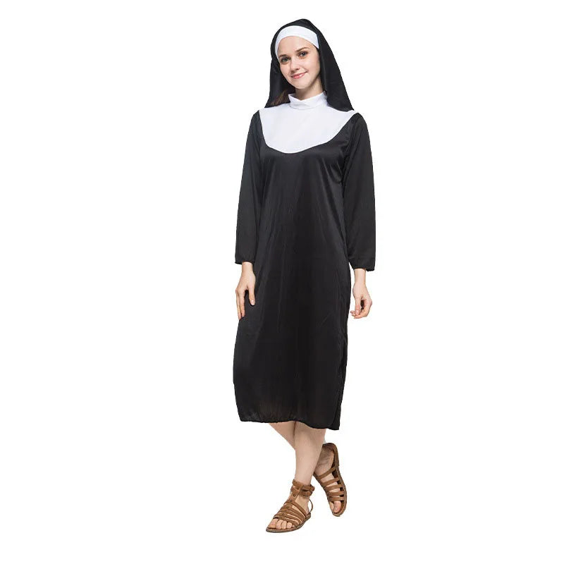 Women’s Traditional Nun Costume Black Robe for Halloween