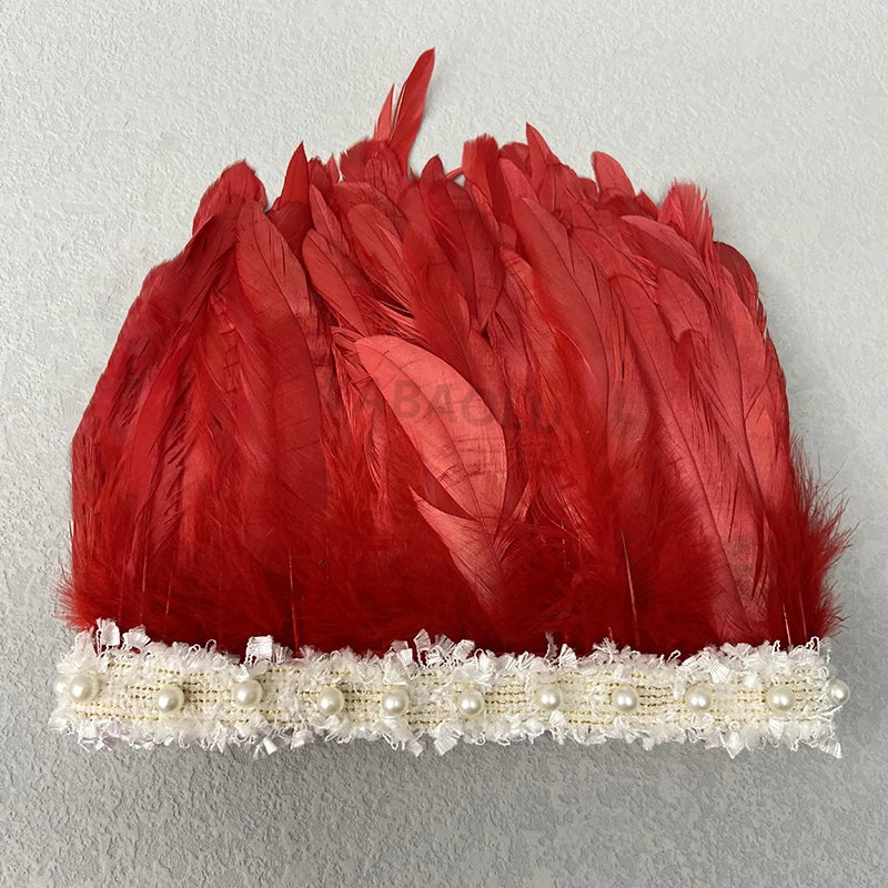 Natural Feather Wrist Cuffs Elegant Fur Sleeve Arm Accessories Gothic Halloween Cosplay Feather Gloves Pearl Arm Cuff 2pcs