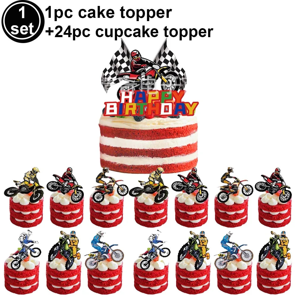 Motorcycle 2 3rd Birthday Party Decorations Motor Helmet Balloon Set Cake Toppers Banner Man Boys Motocross Sport Party Supplies