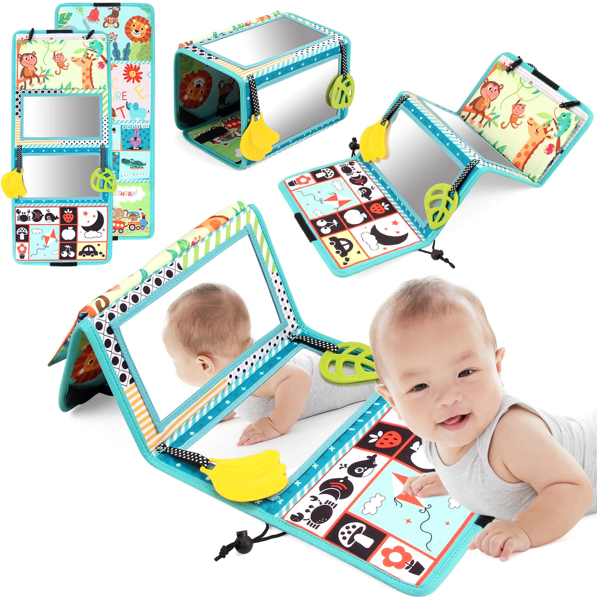 Black and White Baby Floor Mirror Tummy Time Sensory Toys 6-24 Months Baby Toys Montessori Toys Crawling Development Baby Toys