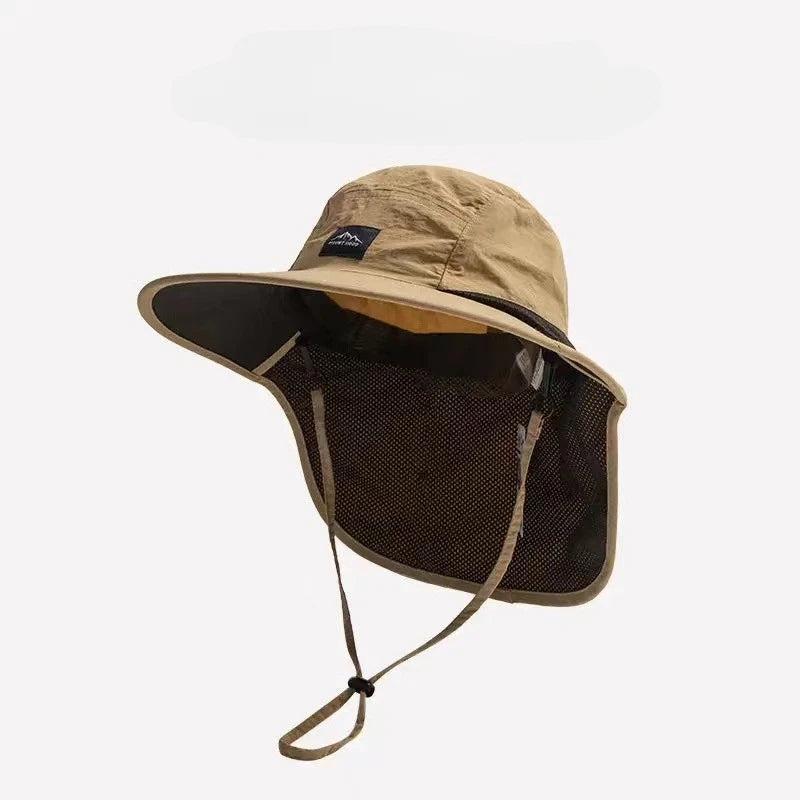 Unisex Wide Brim Sun Hat with Neck Flap & Mesh Panels