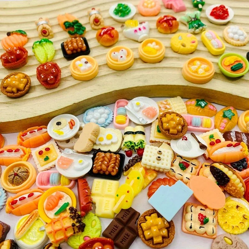 Miniature Food Toys Mixed Resin Food Dolls Kitchen Pretend Toys Suitable for Dollhouse Kitchen Toys Resin Miniature Food