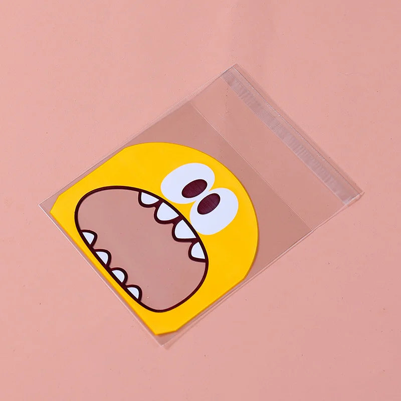 100pcs Cookie Candy Bag Cute Cartoon Self-adhesive Plastic Packing Bag For Biscuit Gift Food Packing, Baking Package