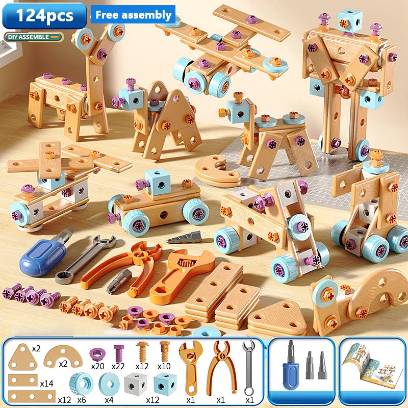 DIY Nut Hand Disassembly Assembly Puzzle Simulated Screwing Toolbox Early Educational Kids Toy Shape Insert Blocks Toys For Boys