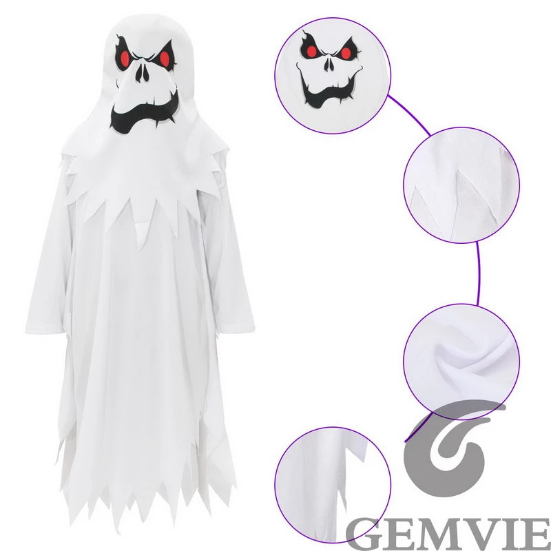 Kids White Ghost Costume for Halloween & Dress Up
