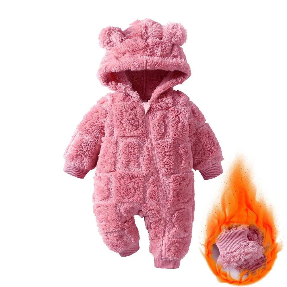 0-18Months Newborn Baby Romper Winter Thicken Flannel Warm Clothes Infant Boy Girl Oneies Pyjamas Heart-Shaped Hooded Jumpsuits