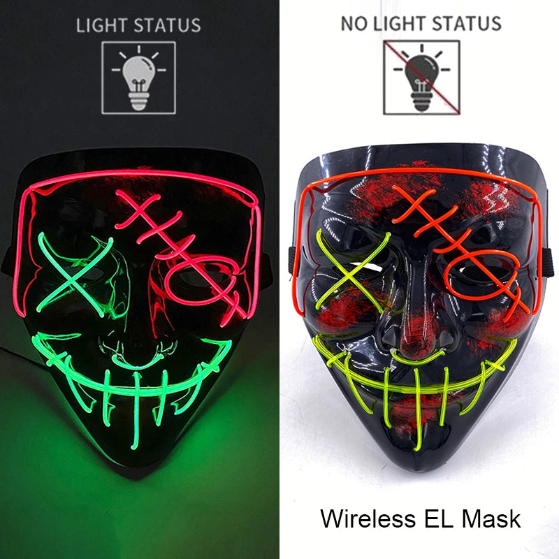 Wireless Neon LED Horror Mask for Halloween Cosplay