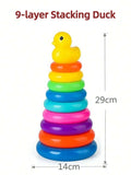 Yellow Duck Rainbow Tower Stacked Circle Toy Plastic Rainbow Circle Toy Circle Toss Toy Interactive Game Birthday Gifts