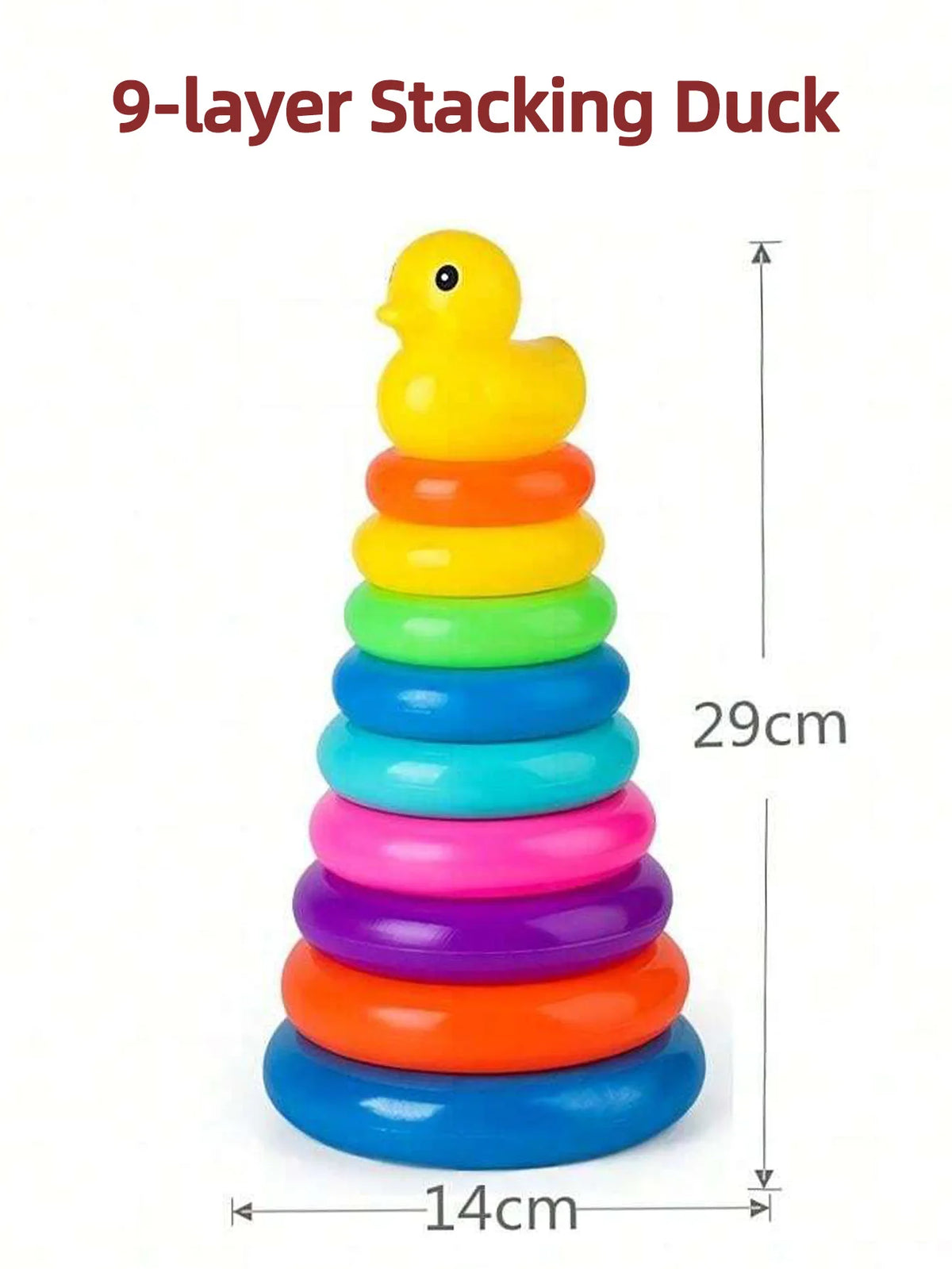 Yellow Duck Rainbow Tower Stacked Circle Toy Plastic Rainbow Circle Toy Circle Toss Toy Interactive Game Birthday Gifts