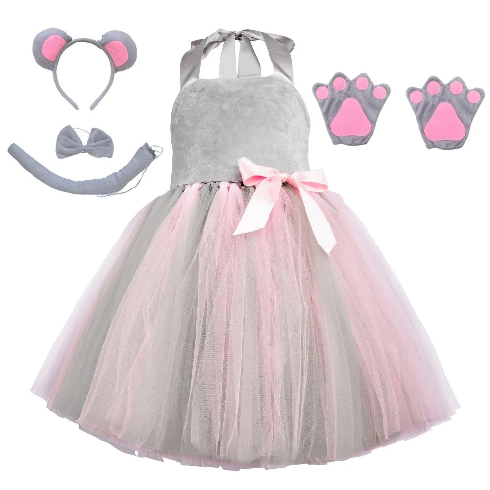 Cute Girls Jungle Theme Animal Costume Elephant Zebra Gray Wolf Suit Dress Halloween Baby Birthday Party Gorgeous Princess Gift