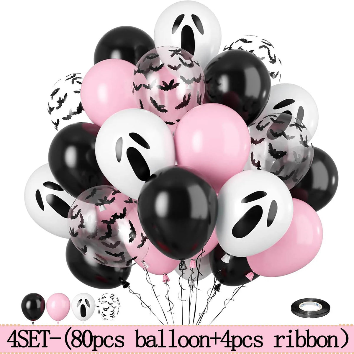 20Pcs Pink Halloween Balloons Ghost Balloon Black Latex Balloons Bat Confetti Ballon for Birthday Halloween Party Decorations