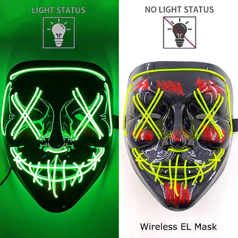 Wireless Neon LED Horror Mask for Halloween Cosplay