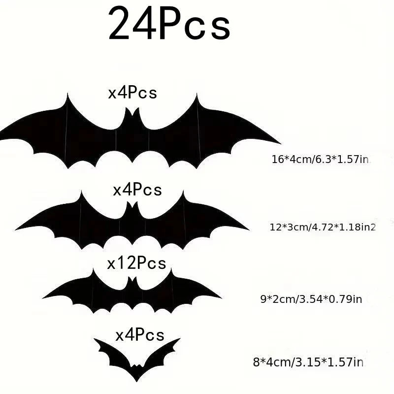 12Pcs/set Halloween 3D Black Bat Wall Stickers For Home Room Decoration Scary Props Kids Party Favors Wall Decals Window Sticker