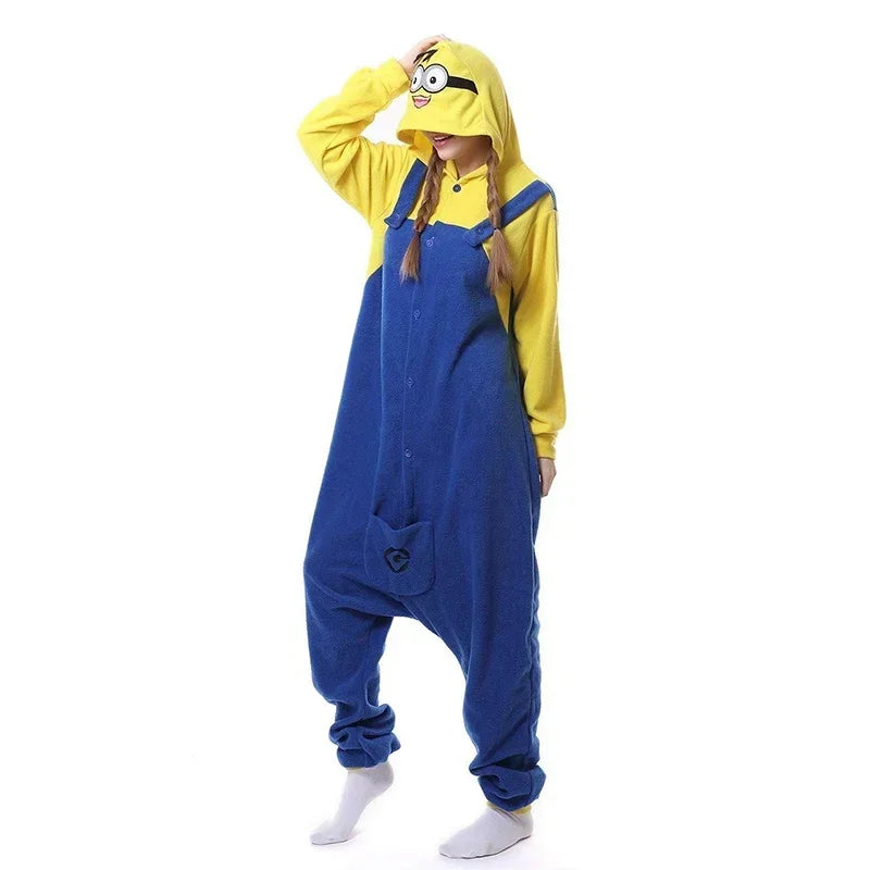 Adult Yellow Cartoon Fleece Onesie Pajama Jumpsuit