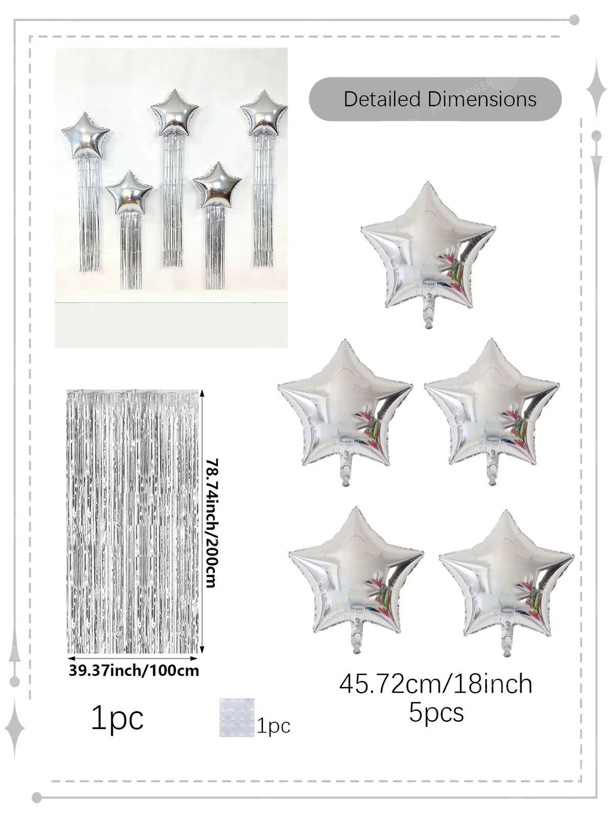 Five pointed star balloon and tassel rain curtain set for birthday parties, weddings, showers, party decorations (multiple color