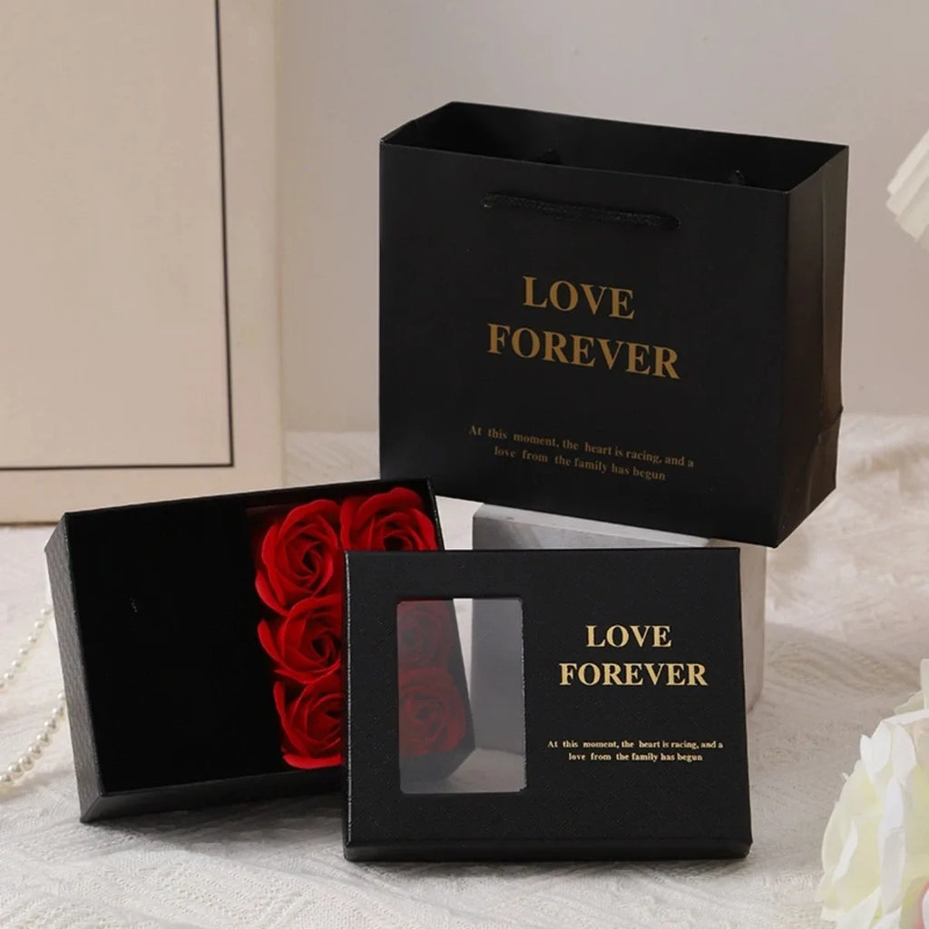 Romantic Gift Packaging Box with Bag Flower Valentine's Day Rose Gift Box for Ring Pendant Jewelry Present Window Opening Design
