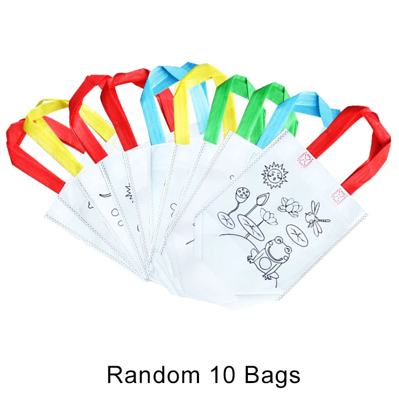 DIY Coloring Goodie Bags with Coloring Markers Party Gift Bags for Kids Toy Storage Bag Eco Non-Woven Fabric Shopping Bags