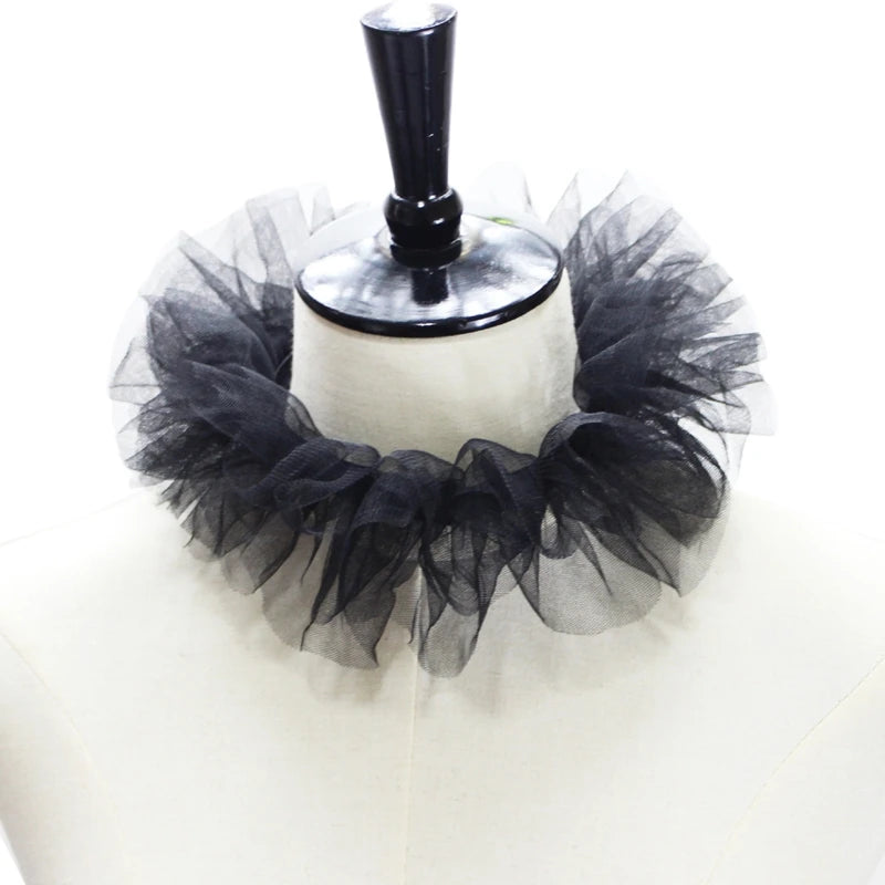 Women Girls Victorian Renaissance Elizabethan Ruffled Neck Collar Satin Clown Cosplay Ruff Choker Halloween Party Stage Costume