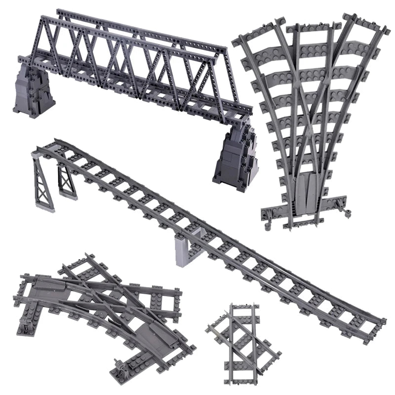 City Trains DIY Building Blocks Straight Curved Rail Bricks Parts Bridge Tunnel Model Soft Flexible Cross Tracks Railway MOC Toy