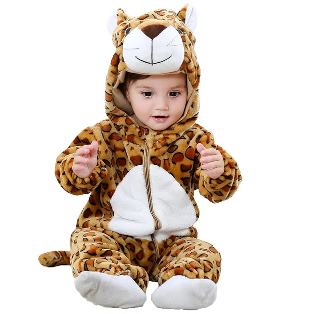 MICHLEY Carniva Baby Rompers Winter Clothes Flannel Hooded Bodysuits Pajamas Animals Overall Jumpsuit For Girls Boys Kids