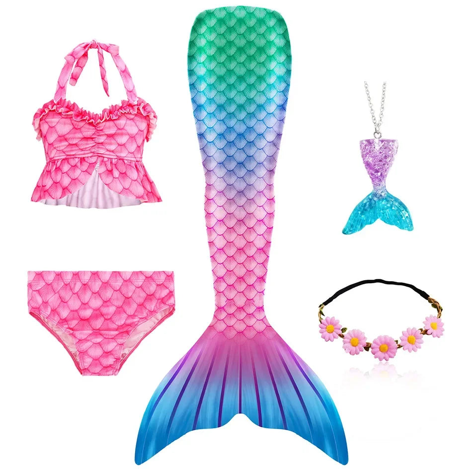 Girls Mermaid Tail Swimsuit Halloween Costume