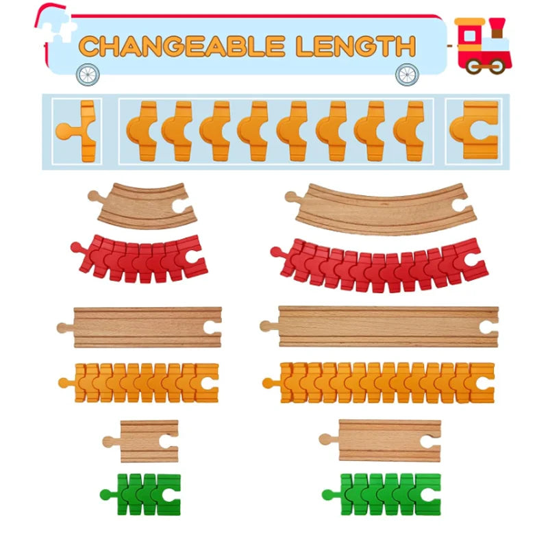 Wooden Train Track Accessories Colorful Flexible Track Train Track Connector Compatible with All Major Brands Wood Track
