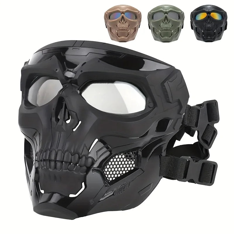Full Face Skull Mask with Colored Goggles for Halloween Cosplay