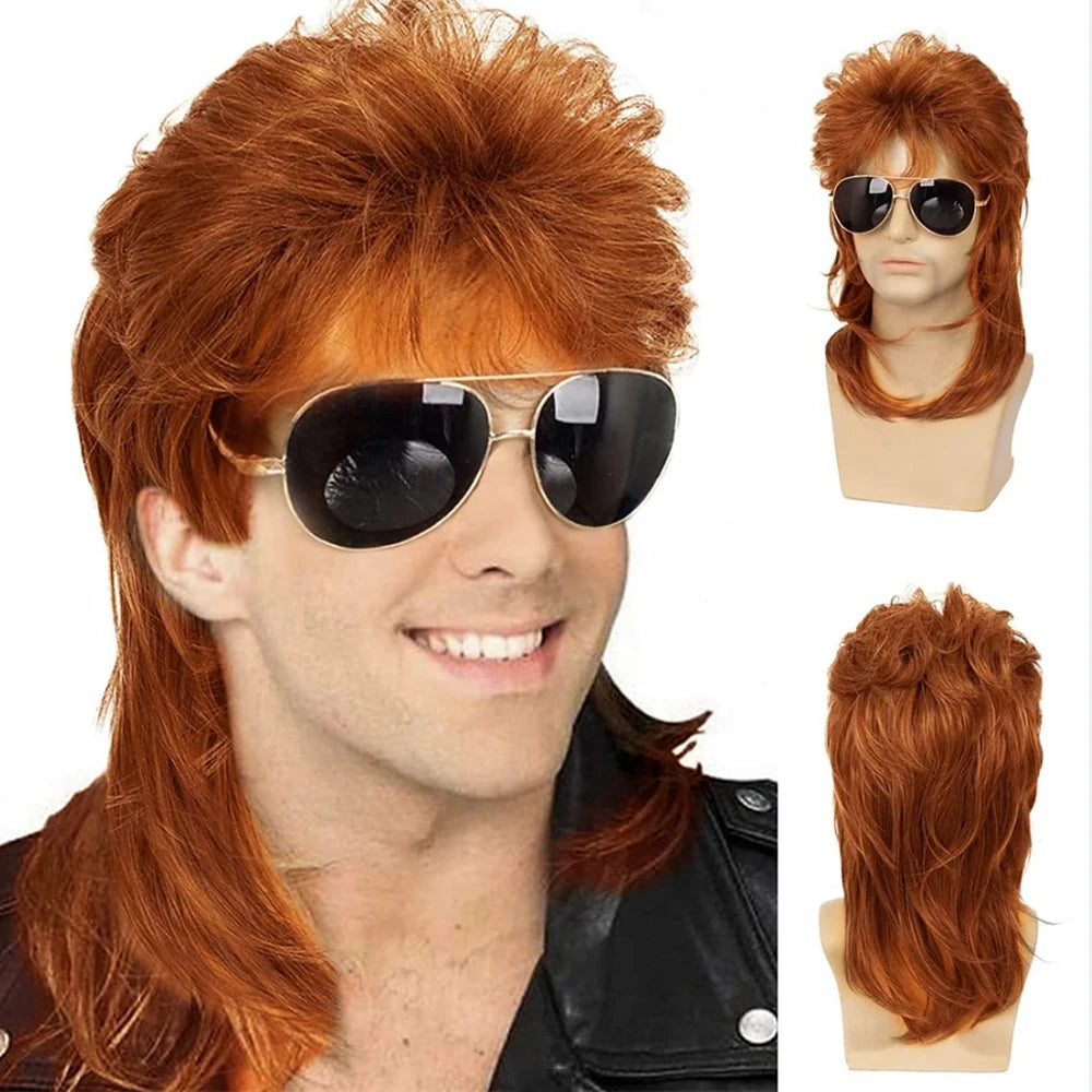 Men's Curly Mullet Wig Synthetic Hair 70s 80s Retro Costume