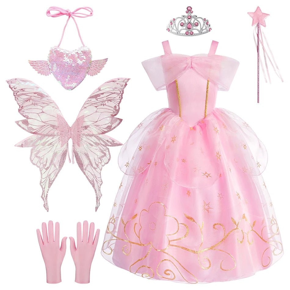 Baby Girl Pink Princess Party Dress Set for Halloween & Christmas