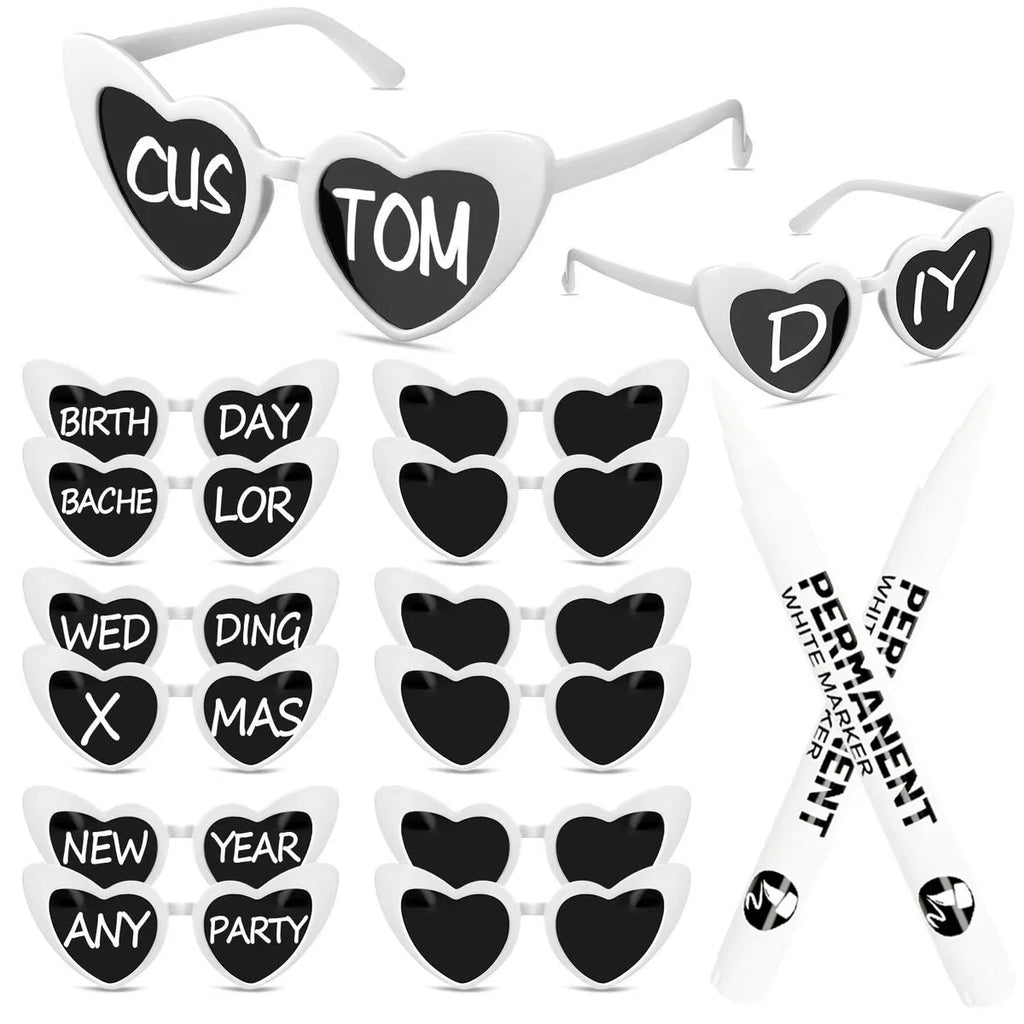 12-120Pcs Wedding Heart Sunglasses with Pen Personalised Heart Glasses Bachelorette Party Sunglasses for Wedding Party Favors