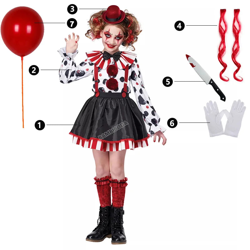 Girls Harlequin Clown Jester Costume 4–10 Years