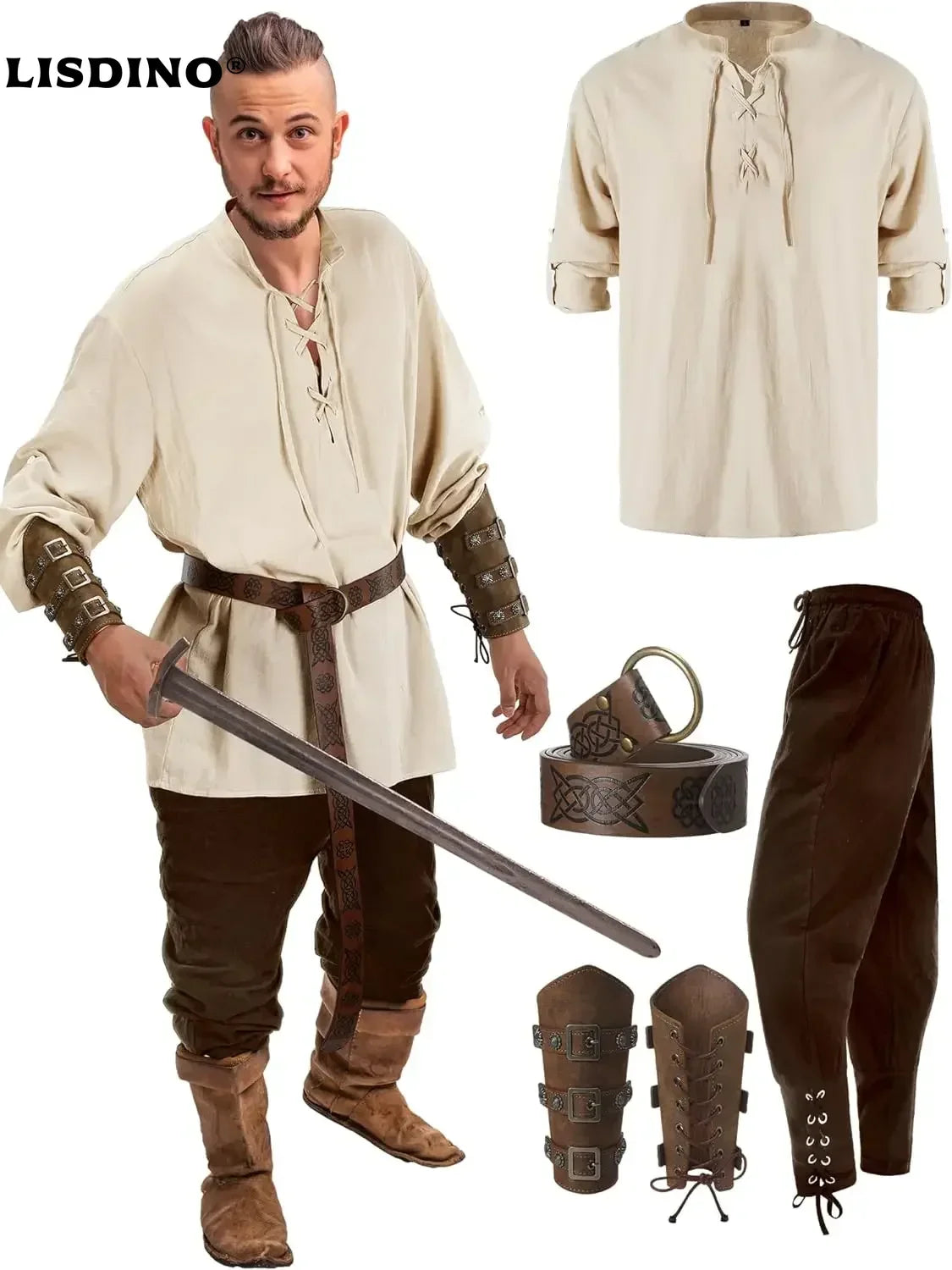 Men's Renaissance Costume Set with Shirt, Pants & Belt