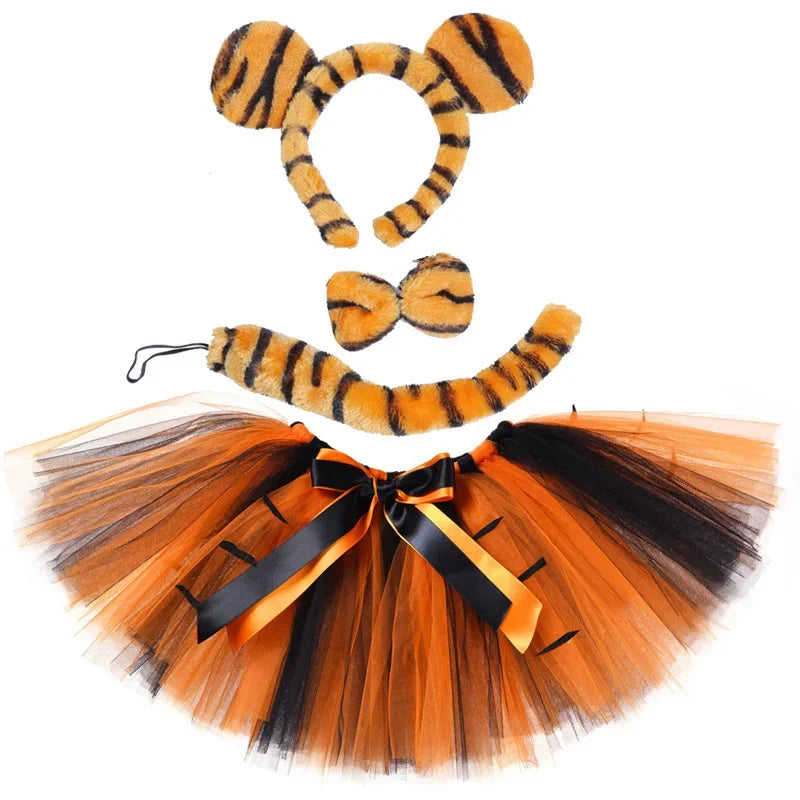 Girls Tiger and Giraffe Tutu Skirt, Animal Costume for Toddlers and Kids