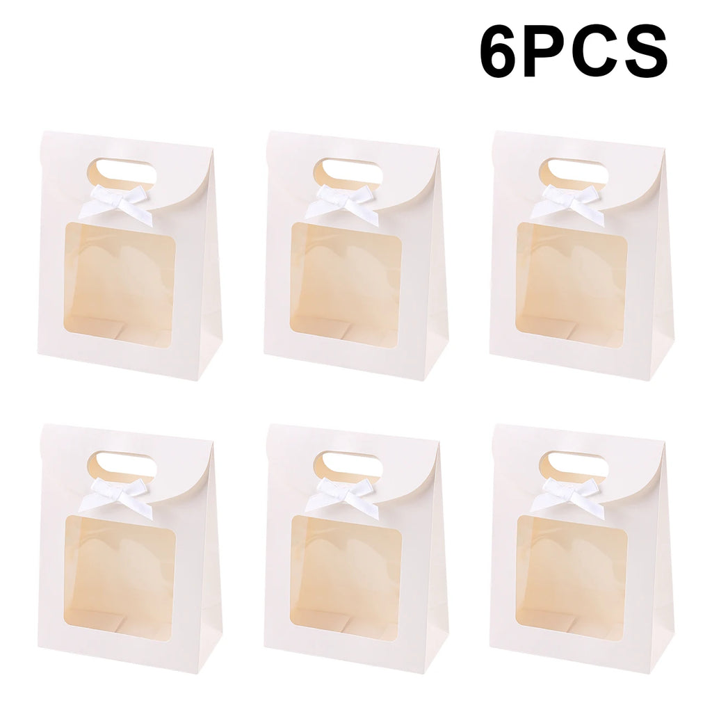 6/12PCS Kraft Paper Bags with Window, Box Reusable Gift Bag for Women, Candy Cookies Packaging Wedding Christmas Party