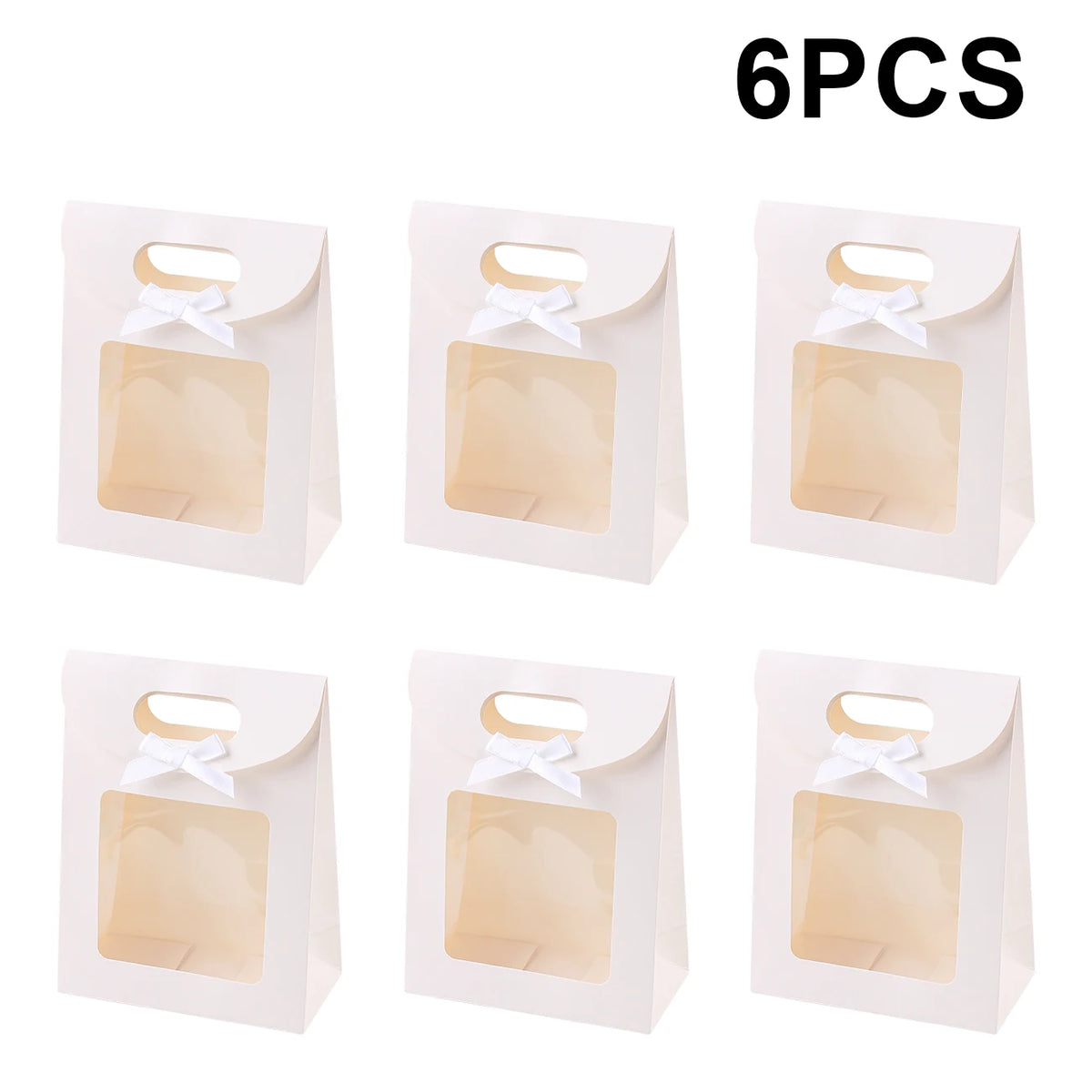 6/12PCS Kraft Paper Bags with Window, Box Reusable Gift Bag for Women, Candy Cookies Packaging Wedding Christmas Party