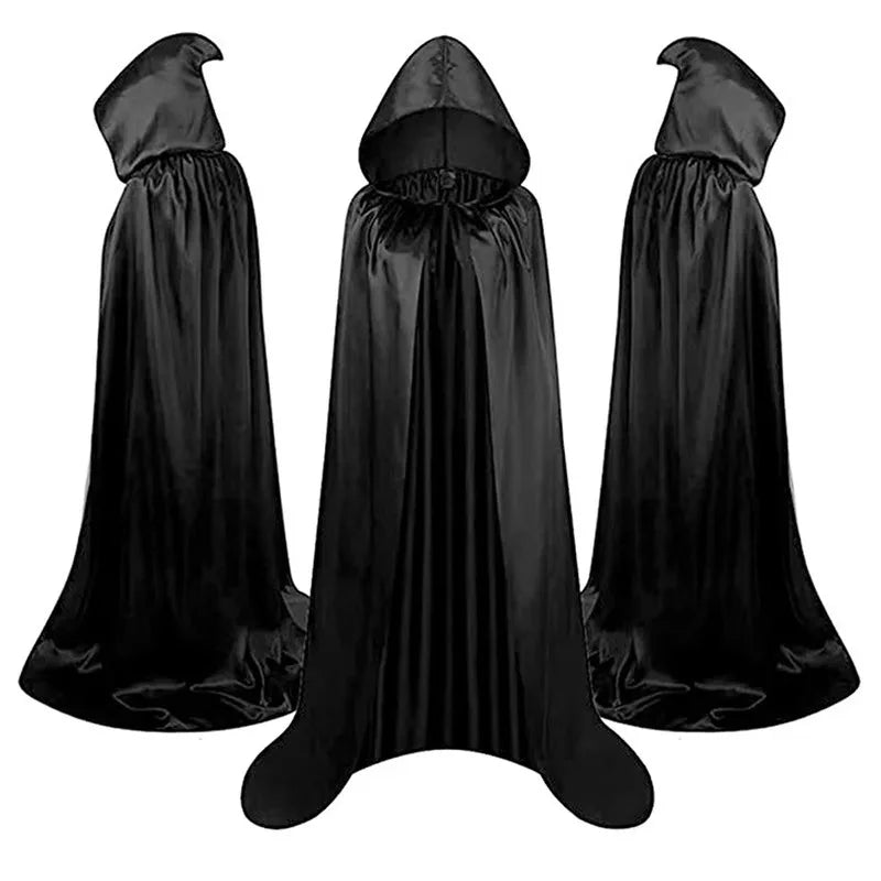Adult Black Hooded Halloween Cape with Hat Costume
