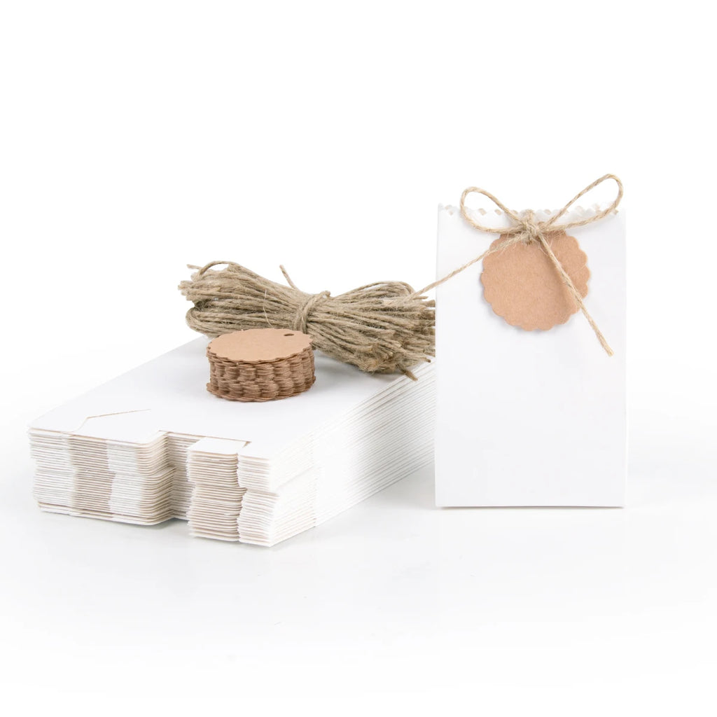 10-30pcs Retro Kraft Paper Gift Box White Brown Cookie Candy Packaging Bag with Rope Tags Birthday Wedding Party Gifts Supplies