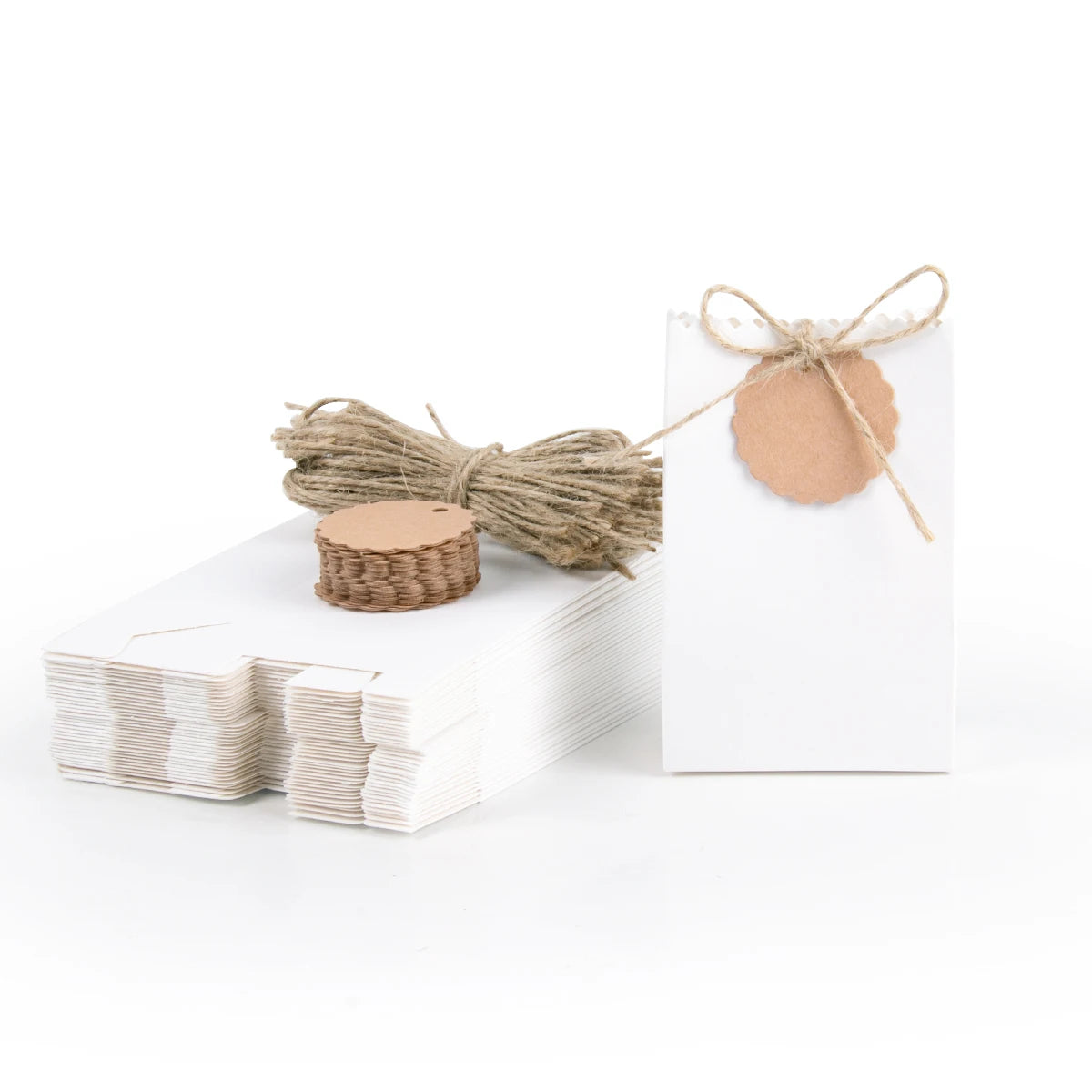 10-30pcs Retro Kraft Paper Gift Box White Brown Cookie Candy Packaging Bag with Rope Tags Birthday Wedding Party Gifts Supplies