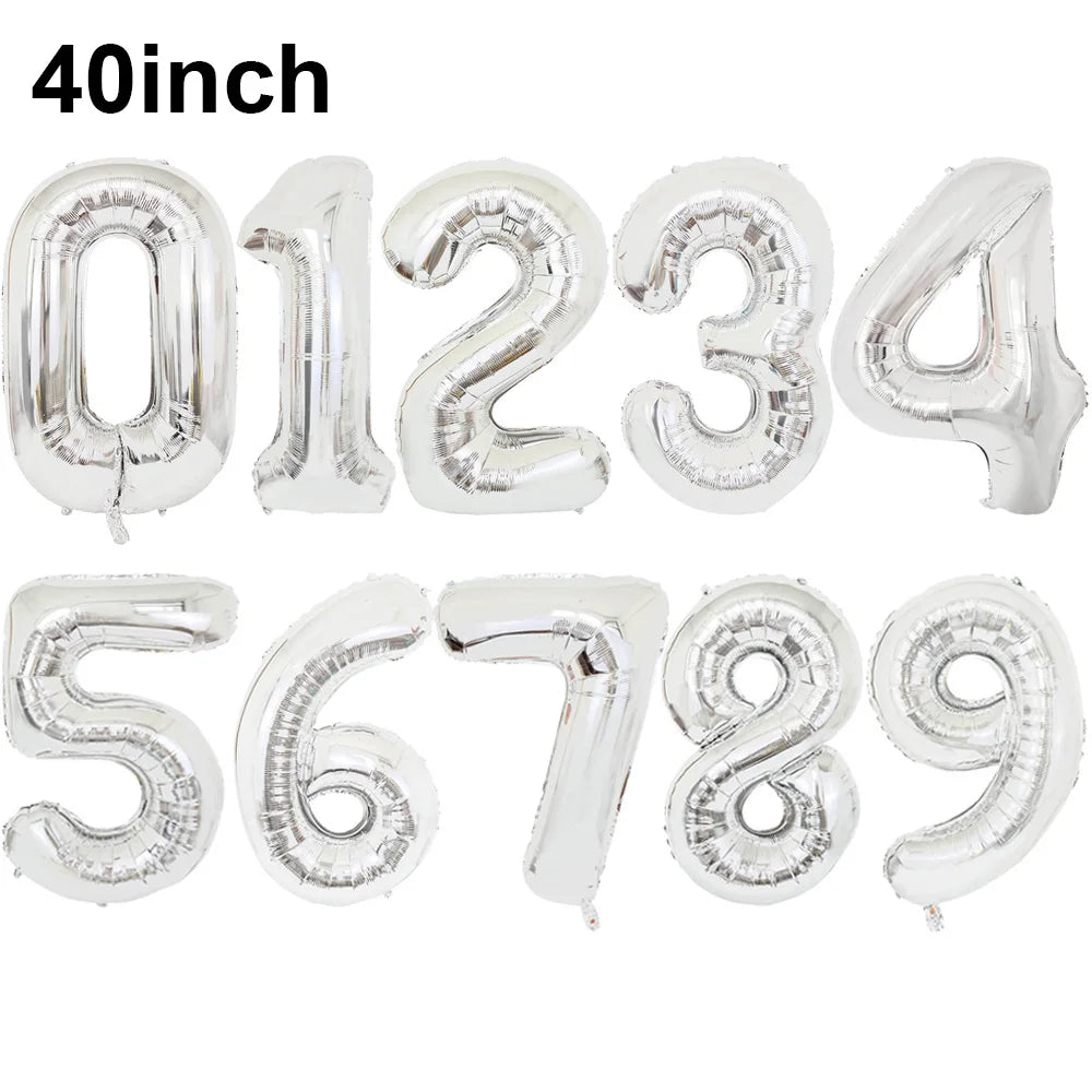 40 Inch Big Silver 0-9 Balloon Number Giant Number Balloons for Mylar Anniversary Happy 1st Birthday Party Decorations Supplies