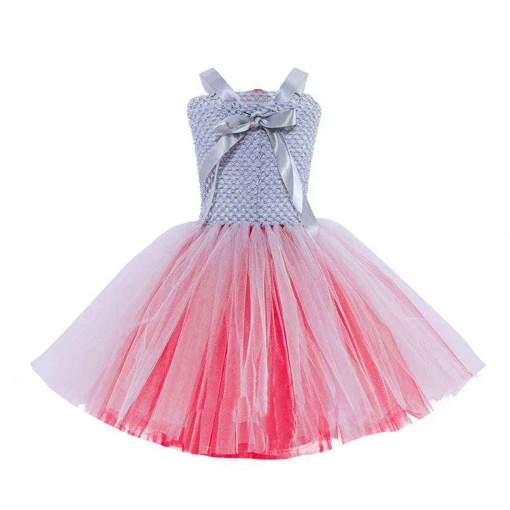 Girls Gray Clown Tutu Dress Halloween Costume