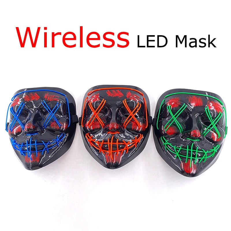 Wireless Neon LED Horror Mask for Halloween Cosplay