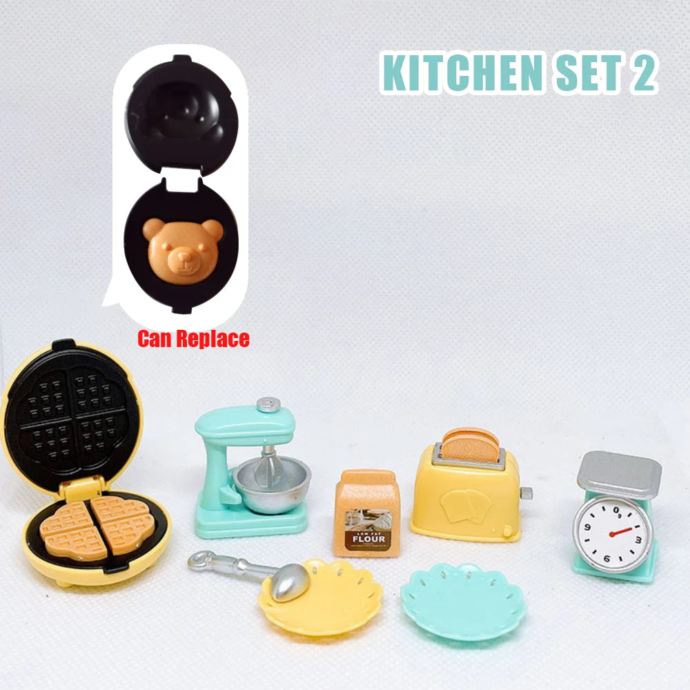 DIY Dollhouse Bear Biscuits 1/12 Miniature Furniture Toaster Oven Mixer Electronic Scale Model Set Kitchen Toys For Girl Gift