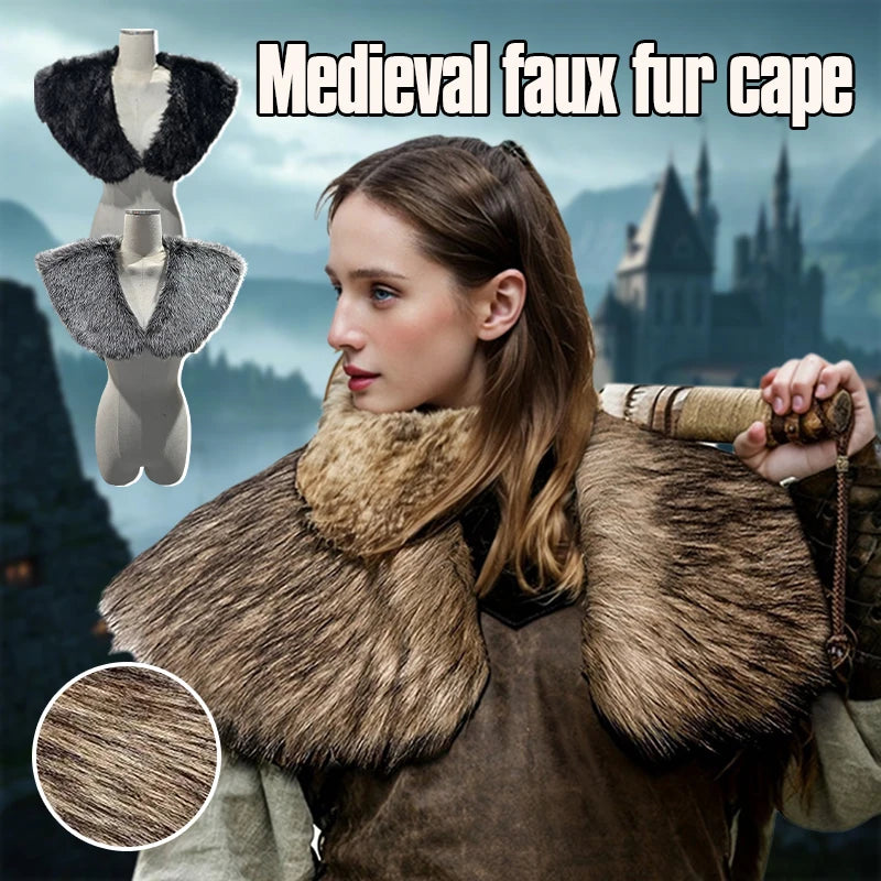Medieval Faux Fur Shoulder Cloak Cape for Halloween & Cosplay