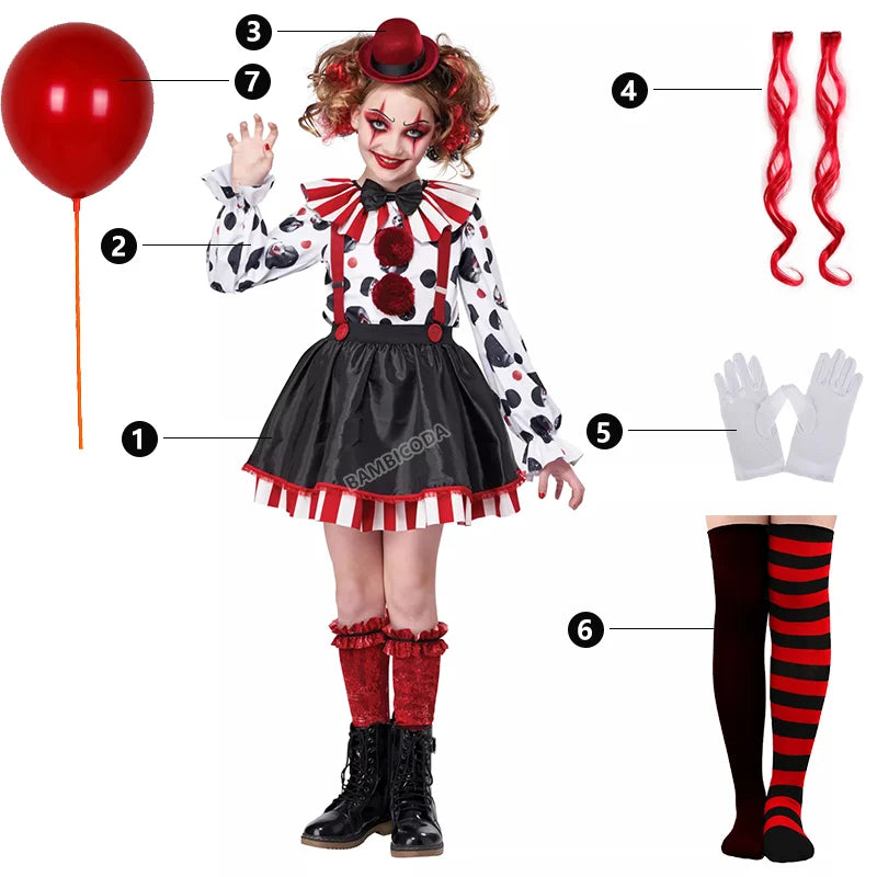 Girls Harlequin Clown Jester Costume 4–10 Years