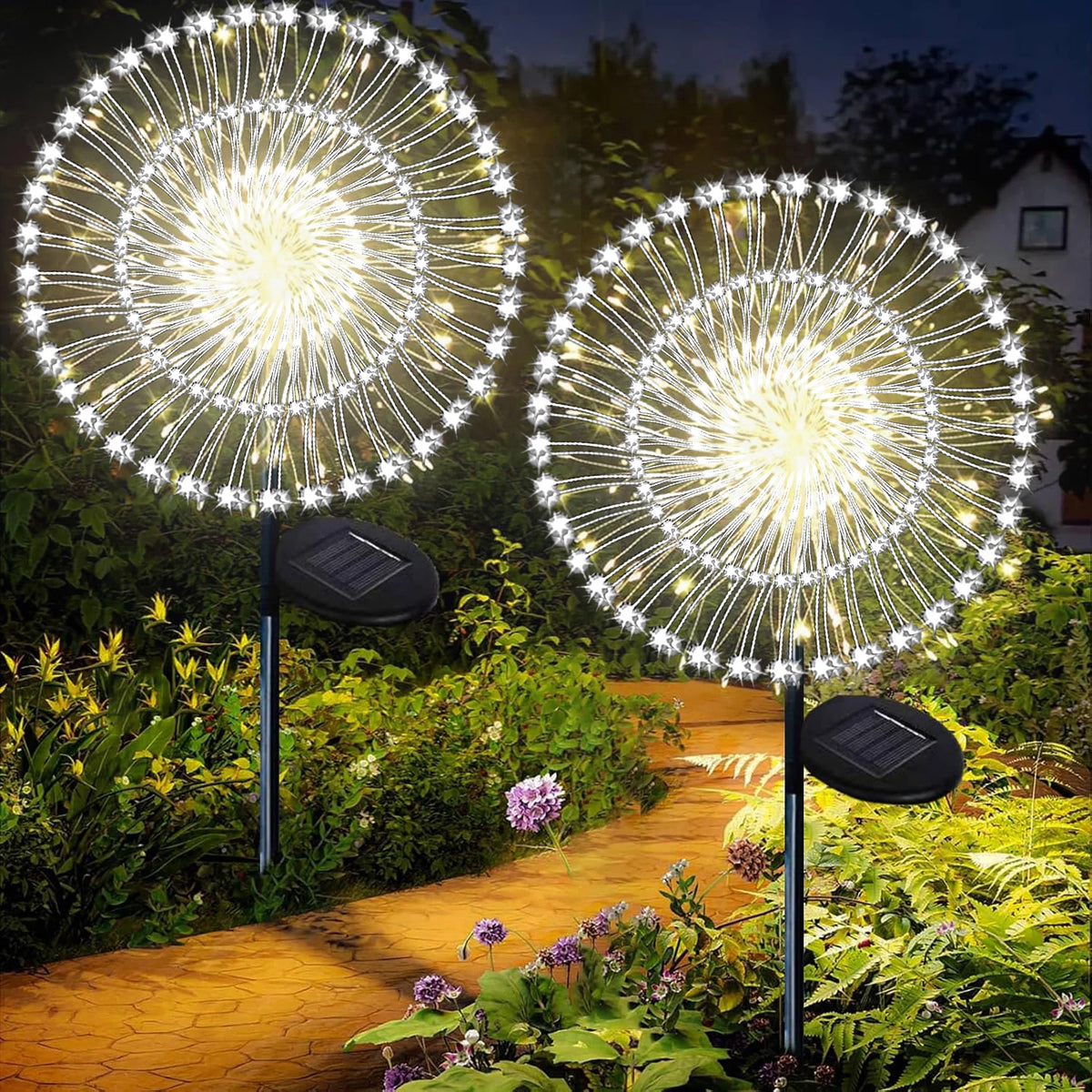 Solar Lights for Outdoor Garden 60/200/420LED Dandelion Lighting Stake Solar Firework Light for Christmas Halloween Lawn Decor