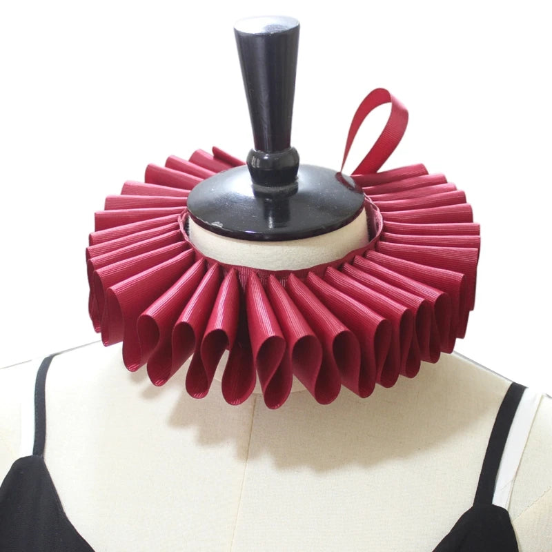 Women Girls Victorian Renaissance Elizabethan Ruffled Neck Collar Satin Clown Cosplay Ruff Choker Halloween Party Stage Costume